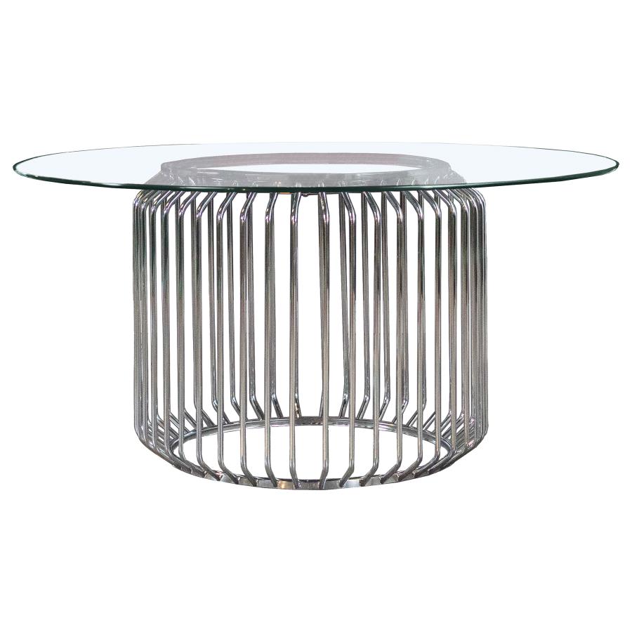Veena Round 60-inch Glass Top Metal Dining Table Chrome-zoom-1
