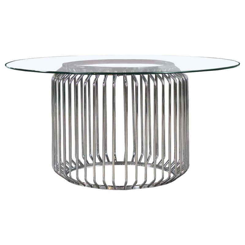 Veena Round 60-inch Glass Top Metal Dining Table Chrome-zoom-