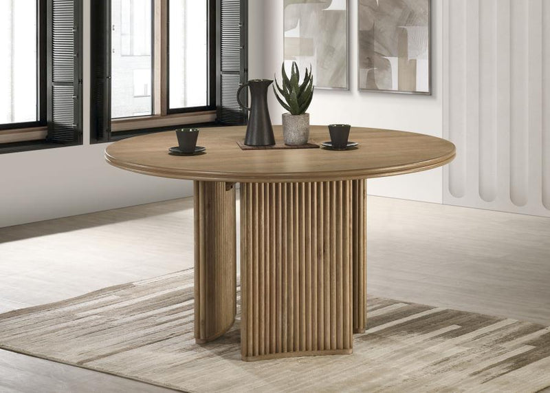 Adina 53-inch Round Wood Dining Table Distressed Light Brown-zoom-