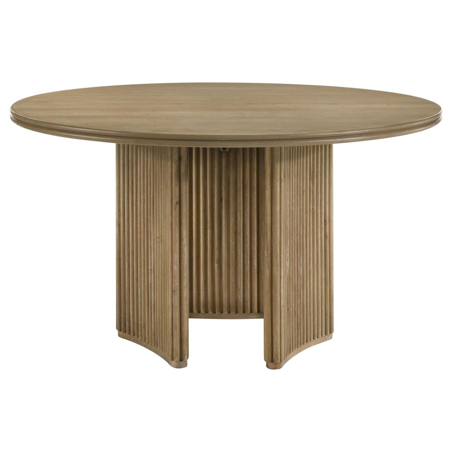 Adina 53-inch Round Wood Dining Table Distressed Light Brown-3
