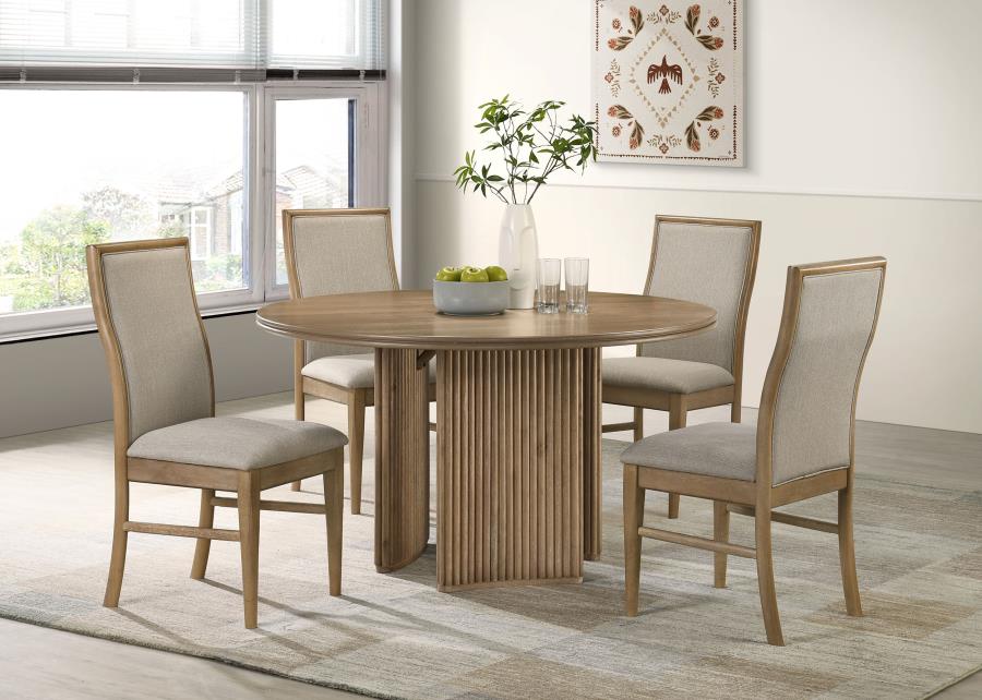 Adina 53-inch Round Wood Dining Table Distressed Light Brown-9