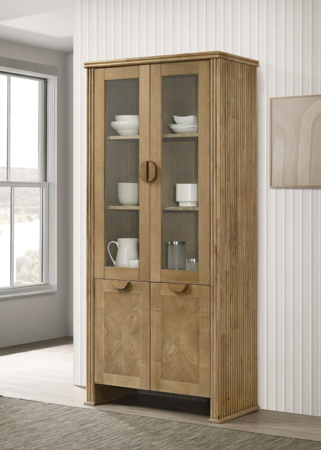 Adina 77-inch Tall Display Cabinet Distressed Light Brown-zoom-2
