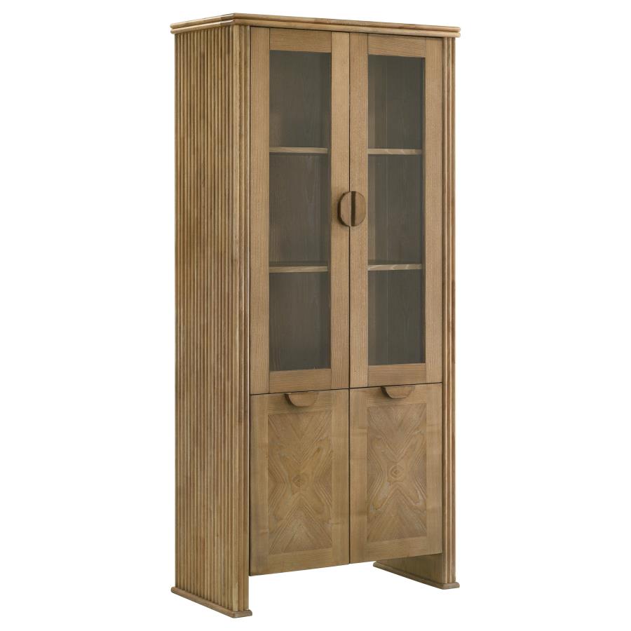 Adina 77-inch Tall Display Cabinet Distressed Light Brown-1