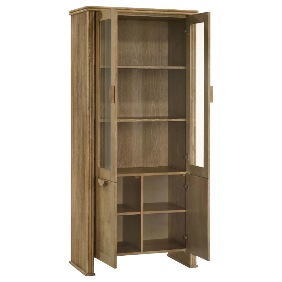 Adina 77-inch Tall Display Cabinet Distressed Light Brown-3