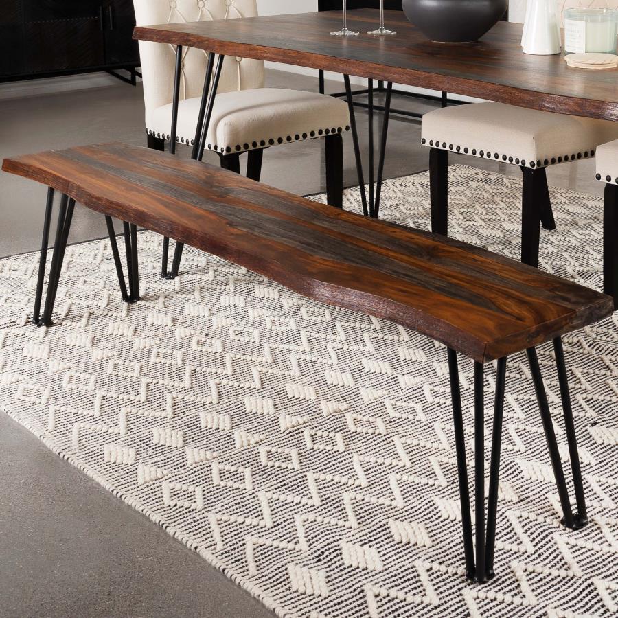 Neve Live Edge Wood Dining Bench Hairpin Legs Grey Sheesham-zoom-2