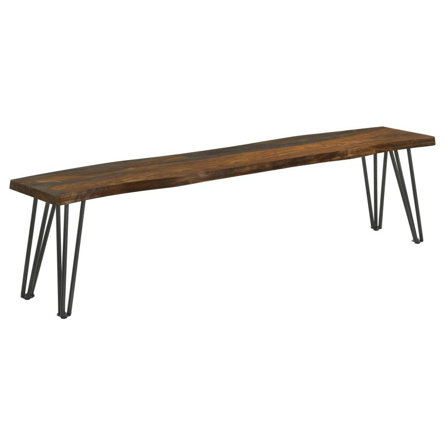 Neve Live Edge Wood Dining Bench Hairpin Legs Grey Sheesham-1