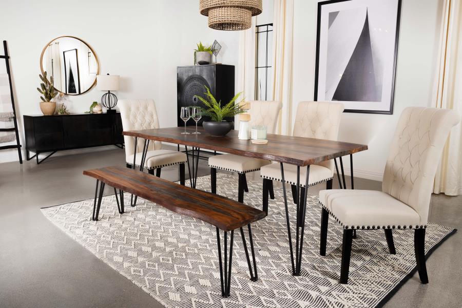 Neve Live Edge Wood Dining Bench Hairpin Legs Grey Sheesham-7