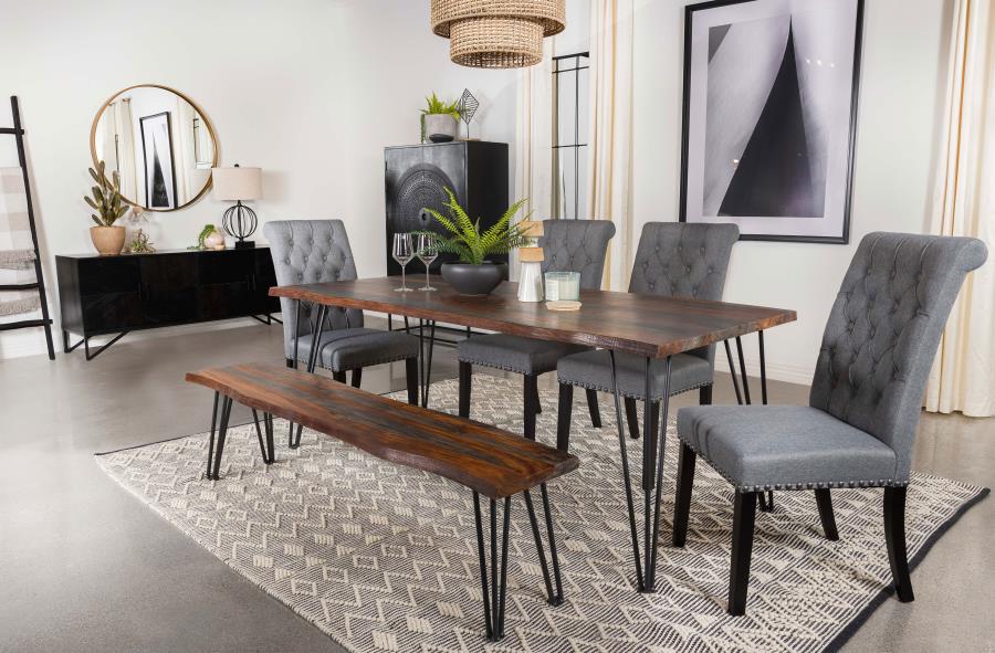 Neve Live Edge Wood Dining Bench Hairpin Legs Grey Sheesham-zoom-8