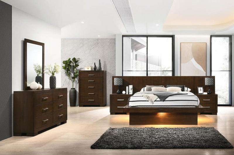 Jessica Wood Eastern King LED Panel Bed Cappuccino-zoom-