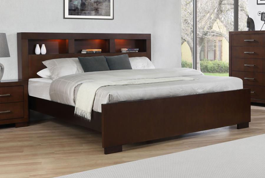 Jessica Wood Queen LED Storage Bookcase Bed Cappuccino-zoom-2