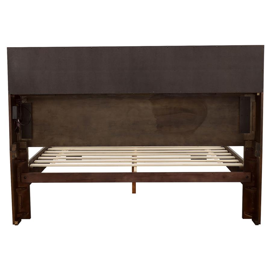Jessica Wood Queen LED Storage Bookcase Bed Cappuccino-6