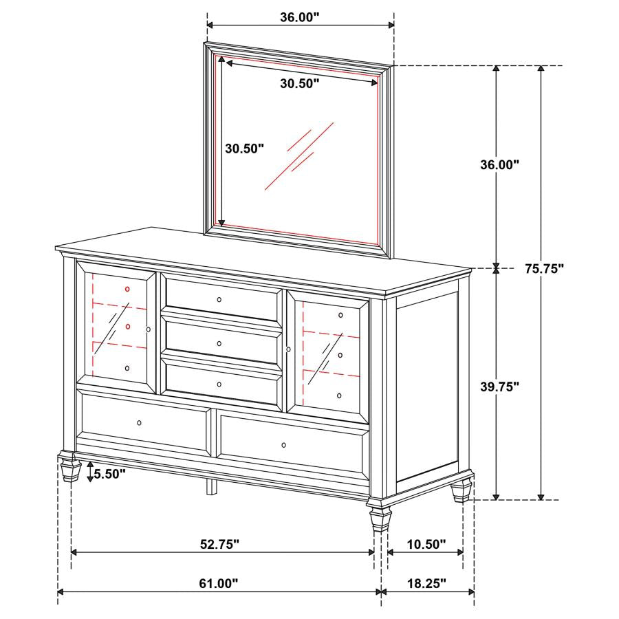 Sandy Beach 11-drawer Dresser with Mirror Cream White-zoom-11