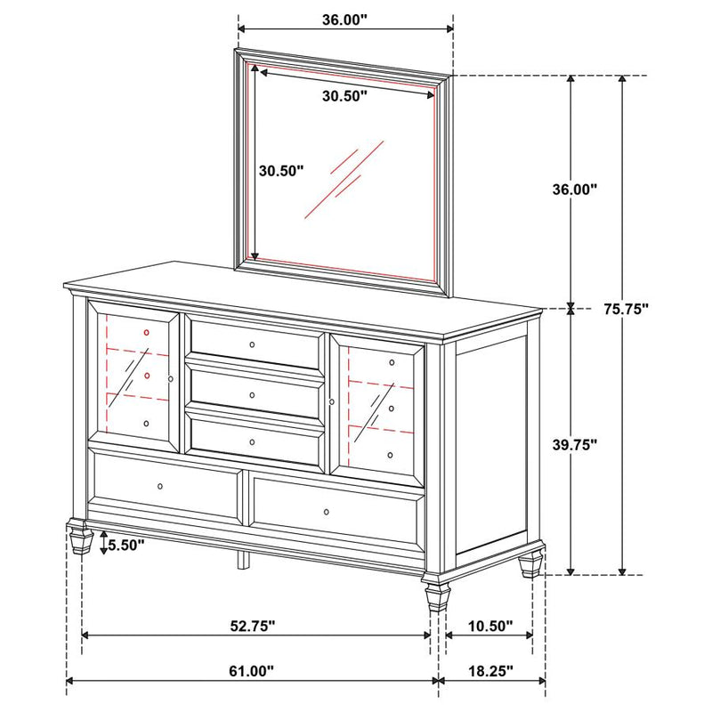 Sandy Beach 11-drawer Dresser with Mirror Cream White-zoom-