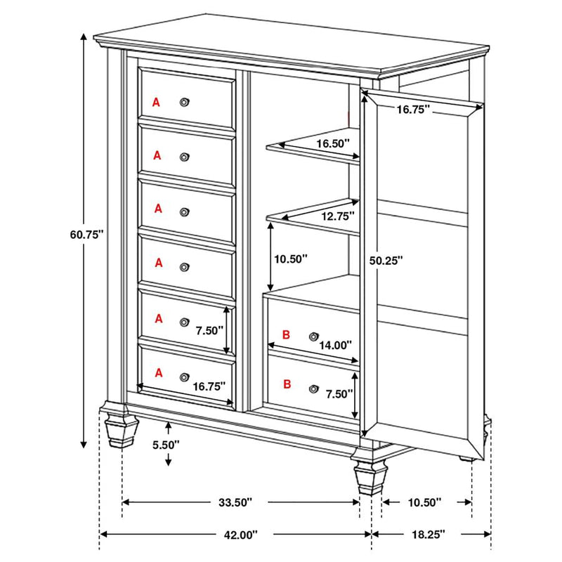 Sandy Beach 8-drawer Door Chest Cream White-zoom-