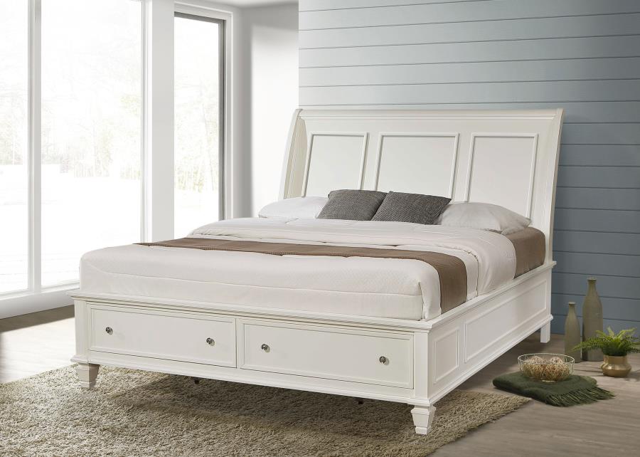 Sandy Beach Wood Eastern King Storage Panel Bed Cream White-2