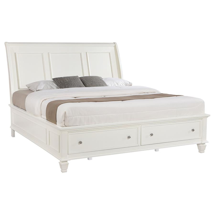 Sandy Beach Wood Eastern King Storage Panel Bed Cream White-3