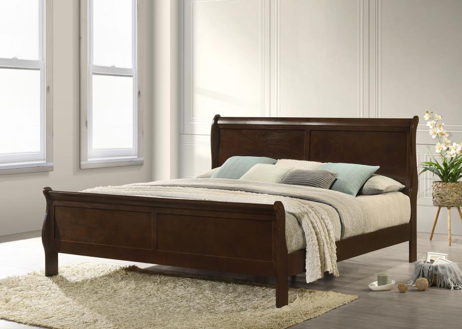 Louis Philippe Wood Eastern King Sleigh Bed Cappuccino-zoom-2