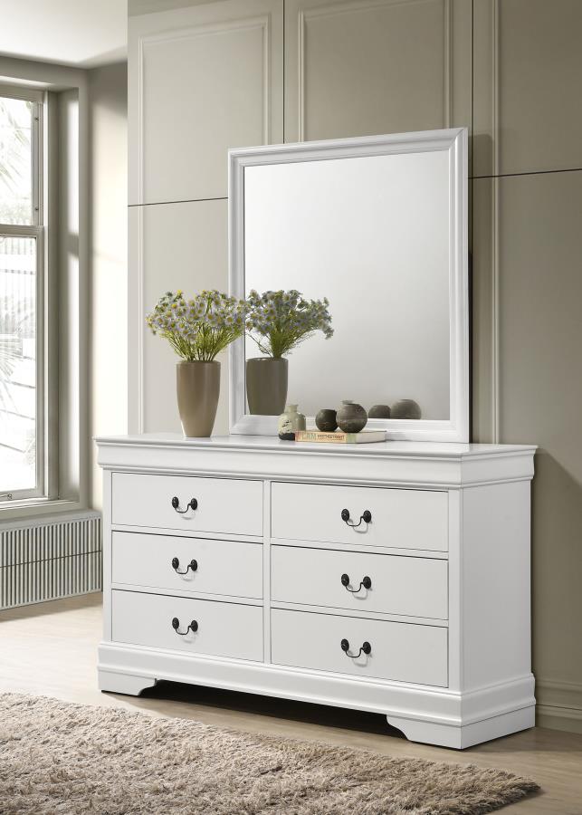 Louis Philippe 6-drawer Dresser and Mirror White-zoom-