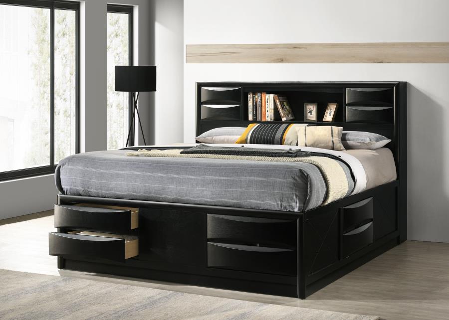 Briana Wood Eastern King Storage Bookcase Bed Black-zoom-2