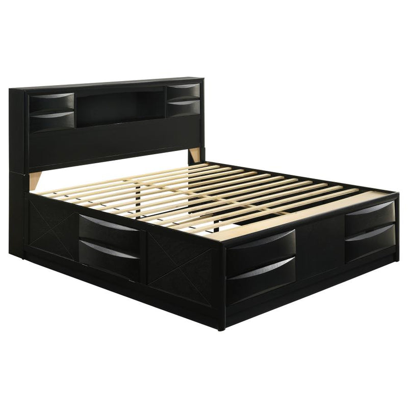 Briana Wood California King Storage Bookcase Bed Black-zoom-