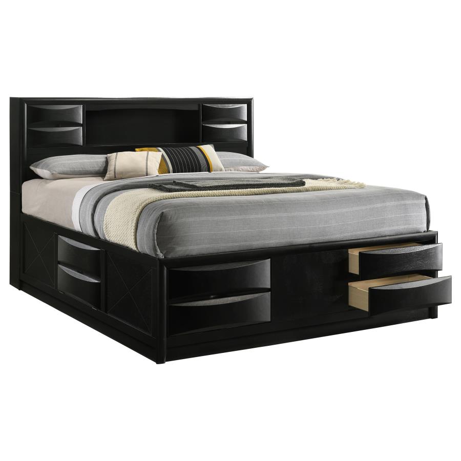 Briana Wood California King Storage Bookcase Bed Black-3