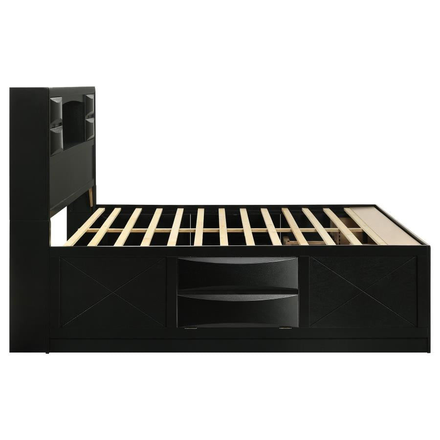 Briana Wood California King Storage Bookcase Bed Black-zoom-6