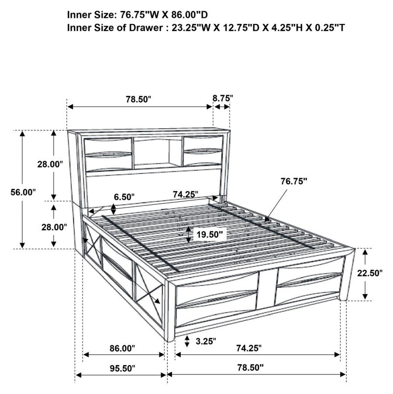 Briana Wood California King Storage Bookcase Bed Black-zoom-