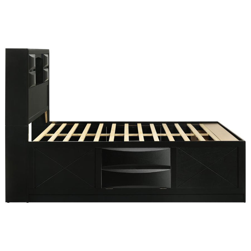 Briana Wood Queen Storage Bookcase Bed Black-zoom-