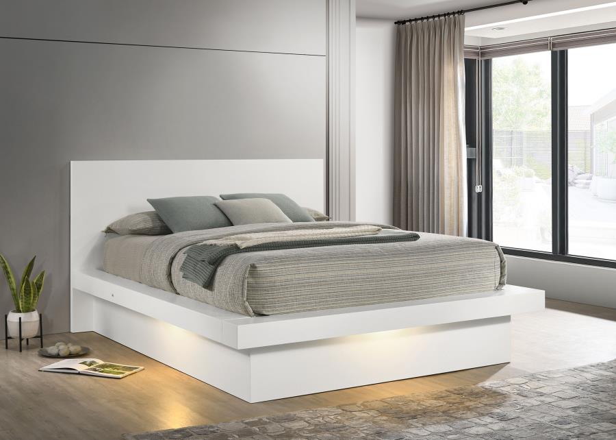 Jessica Wood Queen LED Panel Bed Snow White-2