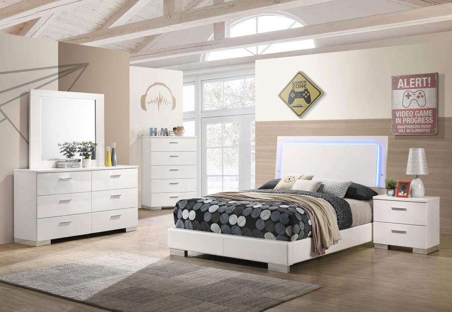 Felicity Wood Full LED Panel Bed White High Gloss-10