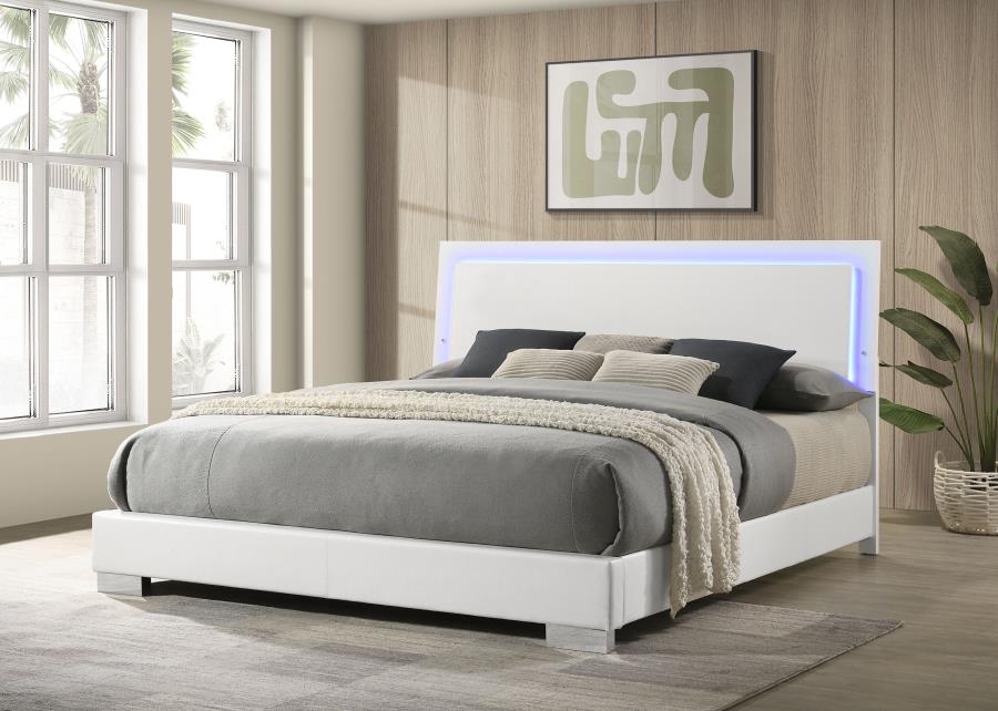 Felicity Wood Eastern King LED Panel Bed White High Gloss-2
