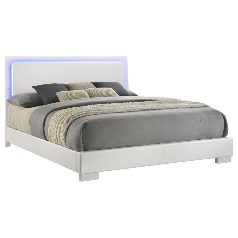 Felicity Wood Eastern King LED Panel Bed White High Gloss-3