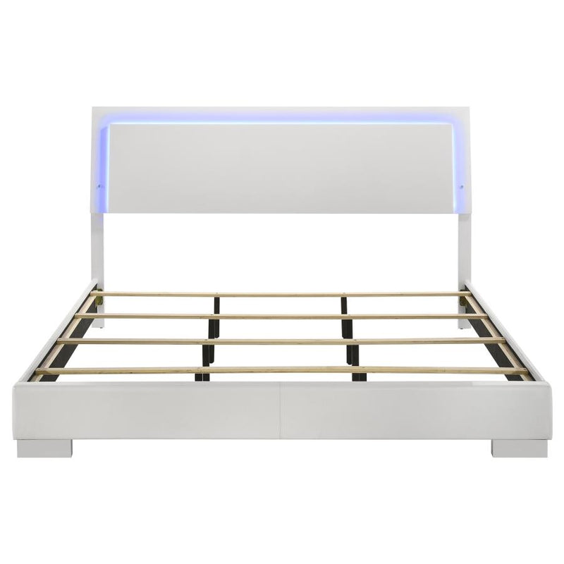 Felicity Wood Eastern King LED Panel Bed White High Gloss-zoom-