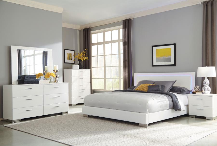 Felicity Wood Eastern King LED Panel Bed White High Gloss-9