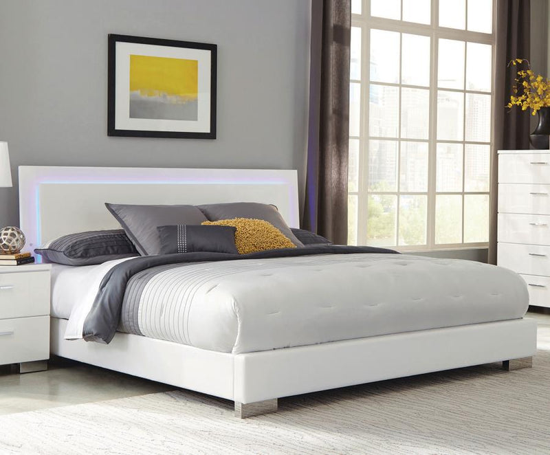Felicity Wood California King LED Panel Bed White High Gloss-zoom-