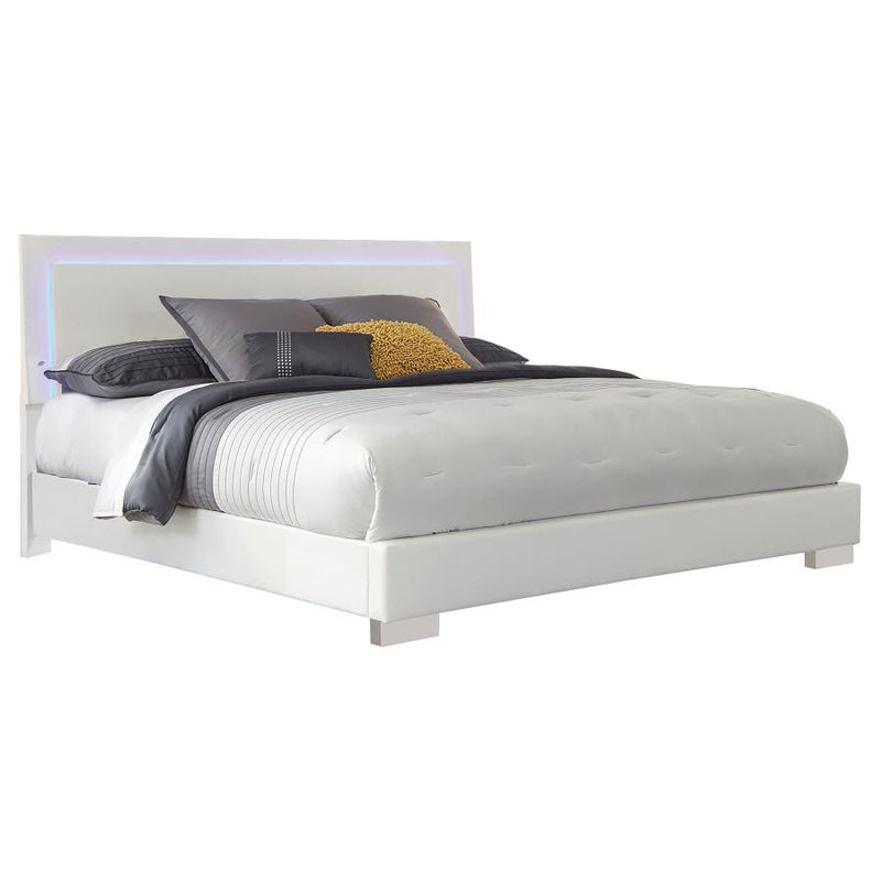 Felicity Wood California King LED Panel Bed White High Gloss-zoom-