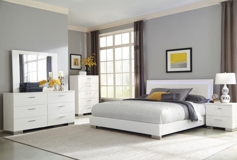 Felicity Wood California King LED Panel Bed White High Gloss-zoom-