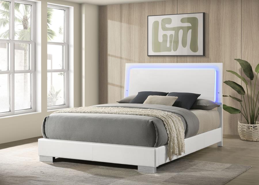 Felicity Wood Queen LED Panel Bed White High Gloss-zoom-2