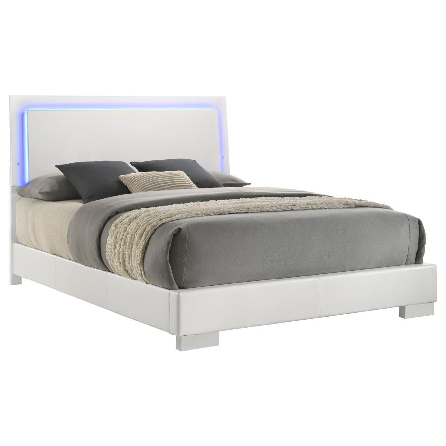 Felicity Wood Queen LED Panel Bed White High Gloss-3