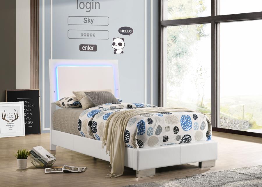 Felicity Wood Twin LED Panel Bed White High Gloss-zoom-2