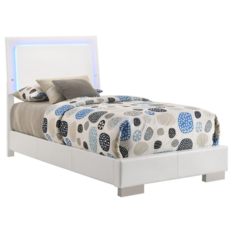 Felicity Wood Twin LED Panel Bed White High Gloss-zoom-