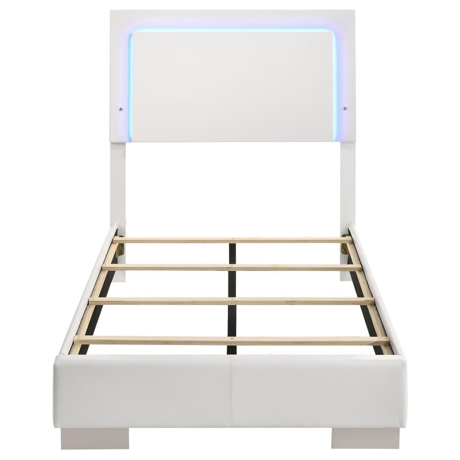 Felicity Wood Twin LED Panel Bed White High Gloss-4