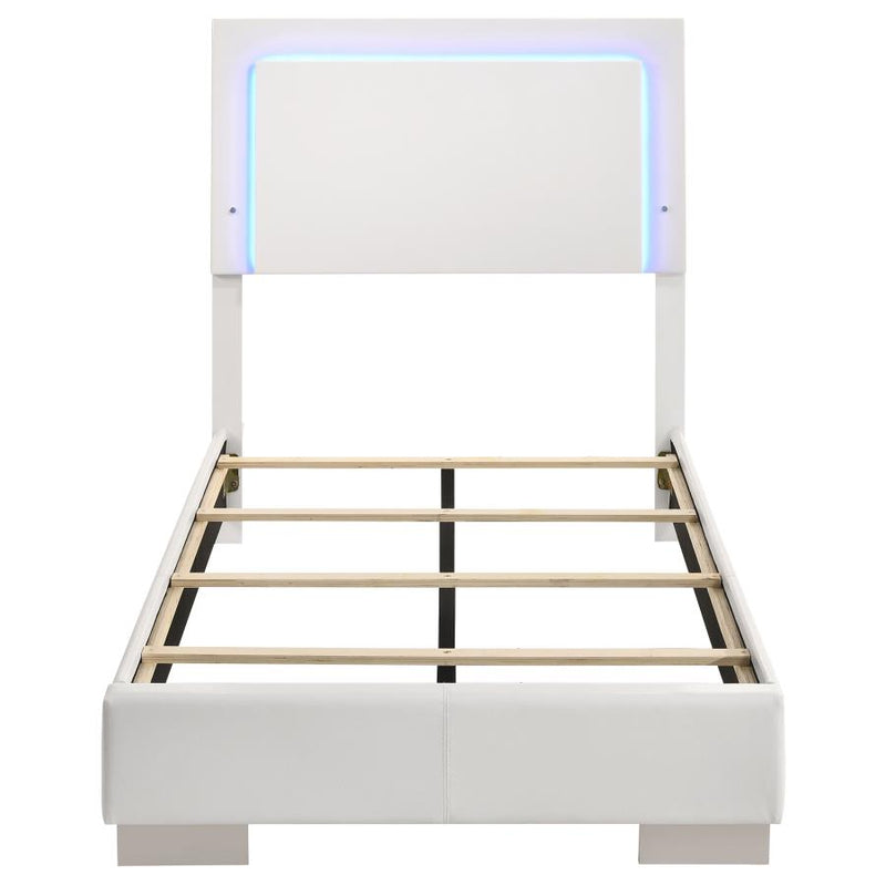 Felicity Wood Twin LED Panel Bed White High Gloss-zoom-