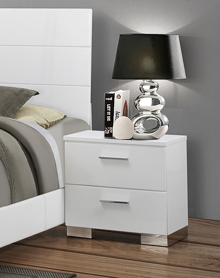 Felicity 2-drawer Nightstand White High Gloss-zoom-