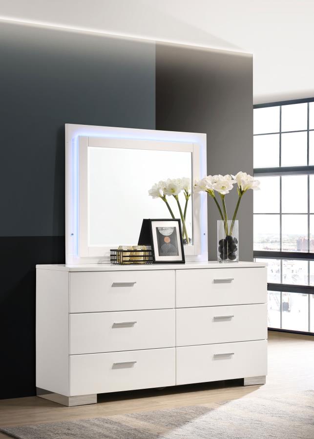 Felicity 6-drawer Dresser with LED Mirror White High Gloss-zoom-2