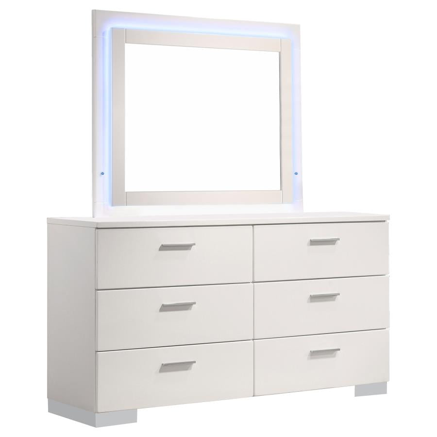 Felicity 6-drawer Dresser with LED Mirror White High Gloss-zoom-1