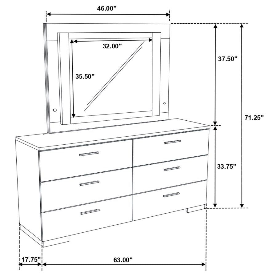 Felicity 6-drawer Dresser with LED Mirror White High Gloss-4