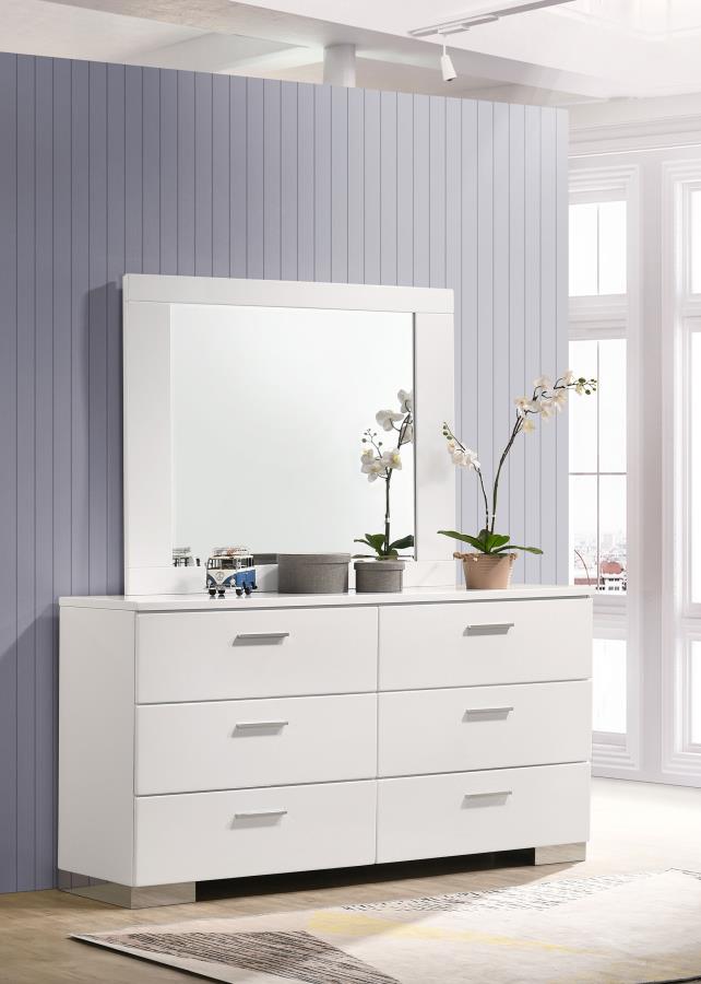 Felicity 6-drawer Wood Dresser with Mirror White High Gloss-zoom-2