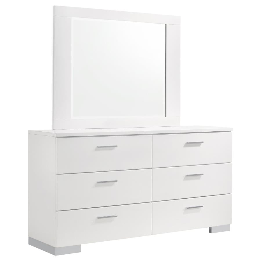 Felicity 6-drawer Wood Dresser with Mirror White High Gloss-1
