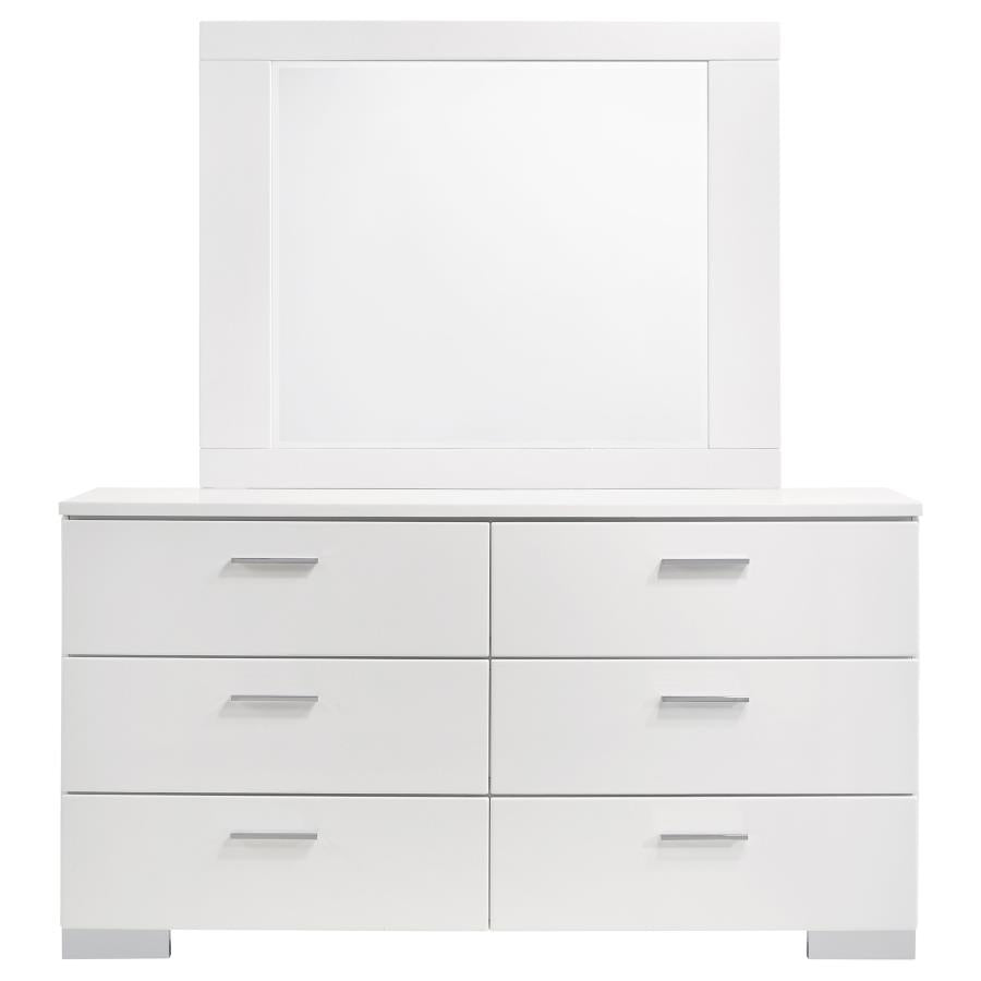 Felicity 6-drawer Wood Dresser with Mirror White High Gloss-zoom-3
